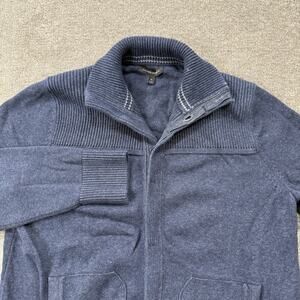 Banana Republic Mens Cotton Button Cardigan Sweater XL Navy Blue Hidden Placket